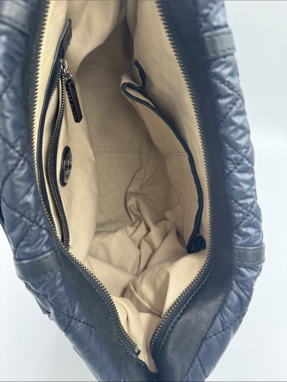 Tory Burch Quilted Black Nylon Shoulder Hobo with Leather Trim & Chain Strap - Picture 13 of 13
